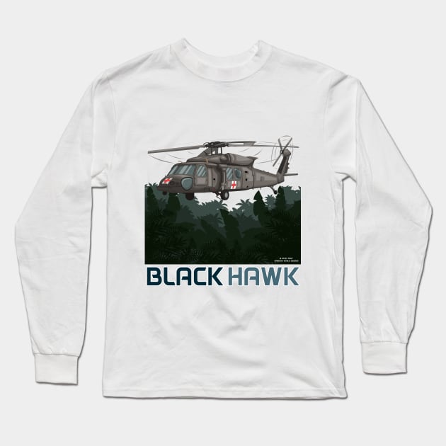 Black Hawk Tactical Helicopter Military Armed Forces Novelty Gift Long Sleeve T-Shirt by Airbrush World